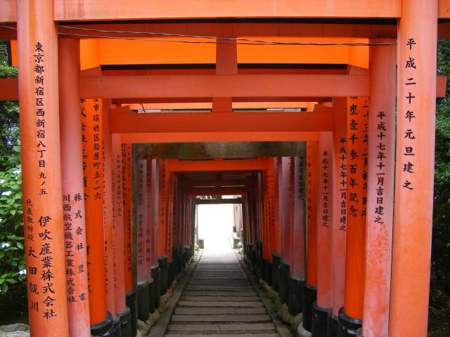 The tunnel of red torii gates at Fushimi Inari-taisha, Kyoto