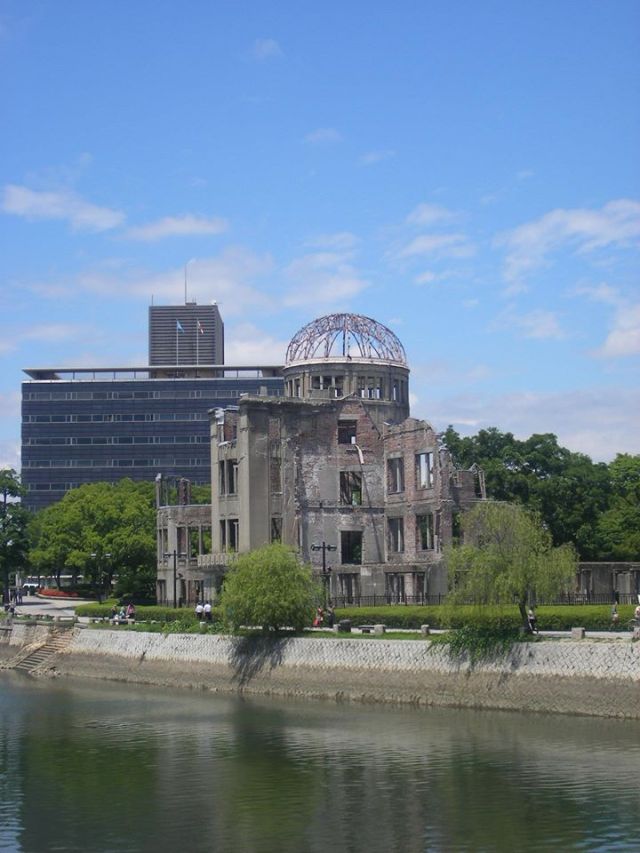 The Hiroshima Peace Memorial, the skeletal dome left standing near the hypocentre