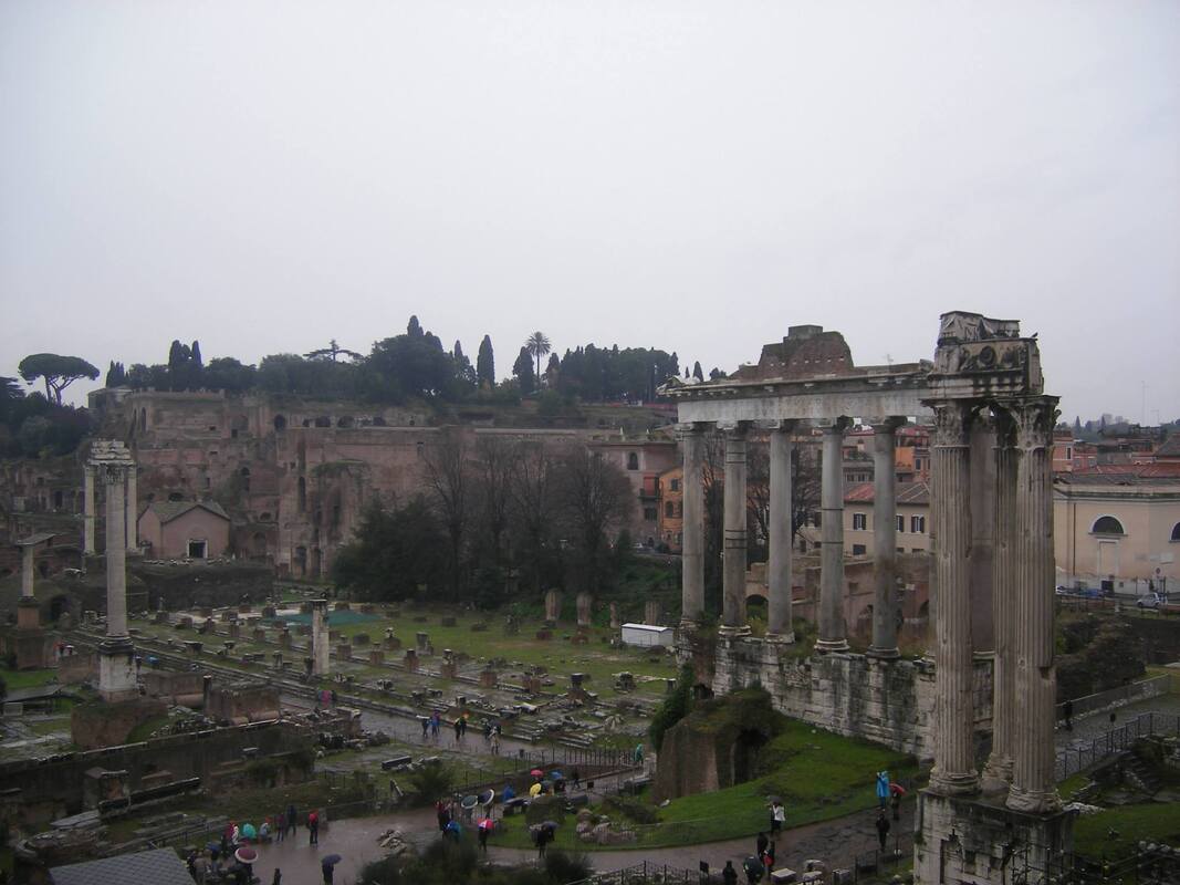 The Temple of Saturn at the foot of Capitoline Hill